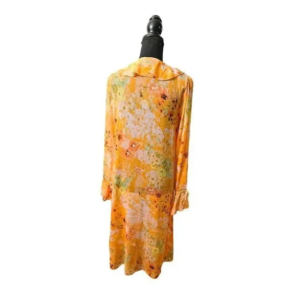 Wild Fable Ladies Orange Floral Print Sheer Long Sleeves Cover-Up Size Multiple - Picture 6 of 10